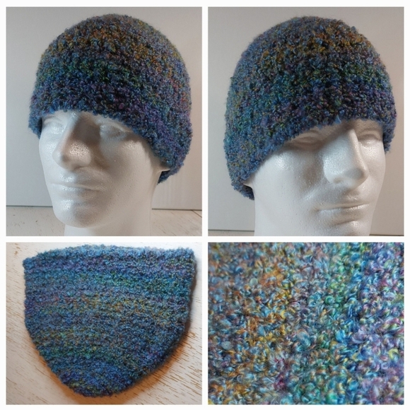 Colorful Blues Beanie Adult Crochet Handmade Cap Stocking Hat Winter Warm Cozy - Picture 2 of 5